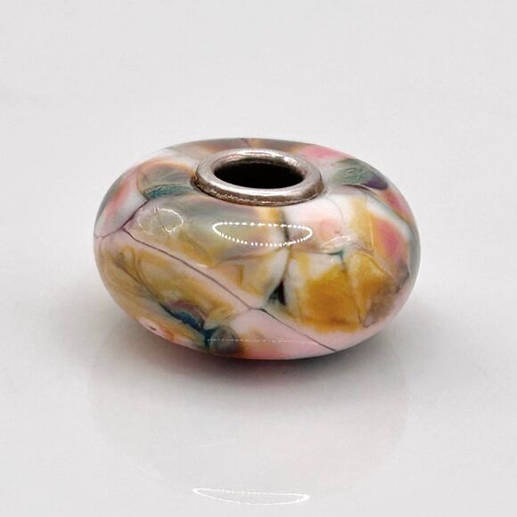 Summersday Artisan Trollbeads Style Trollstone Pale Pink Yellow GreenGray Mosaic - Picture 10 of 12